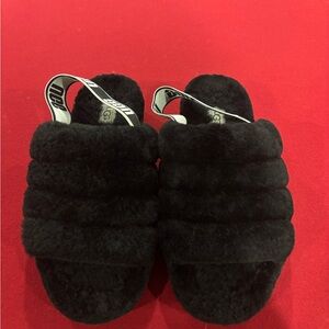 UGG Black Fluffy Slippers